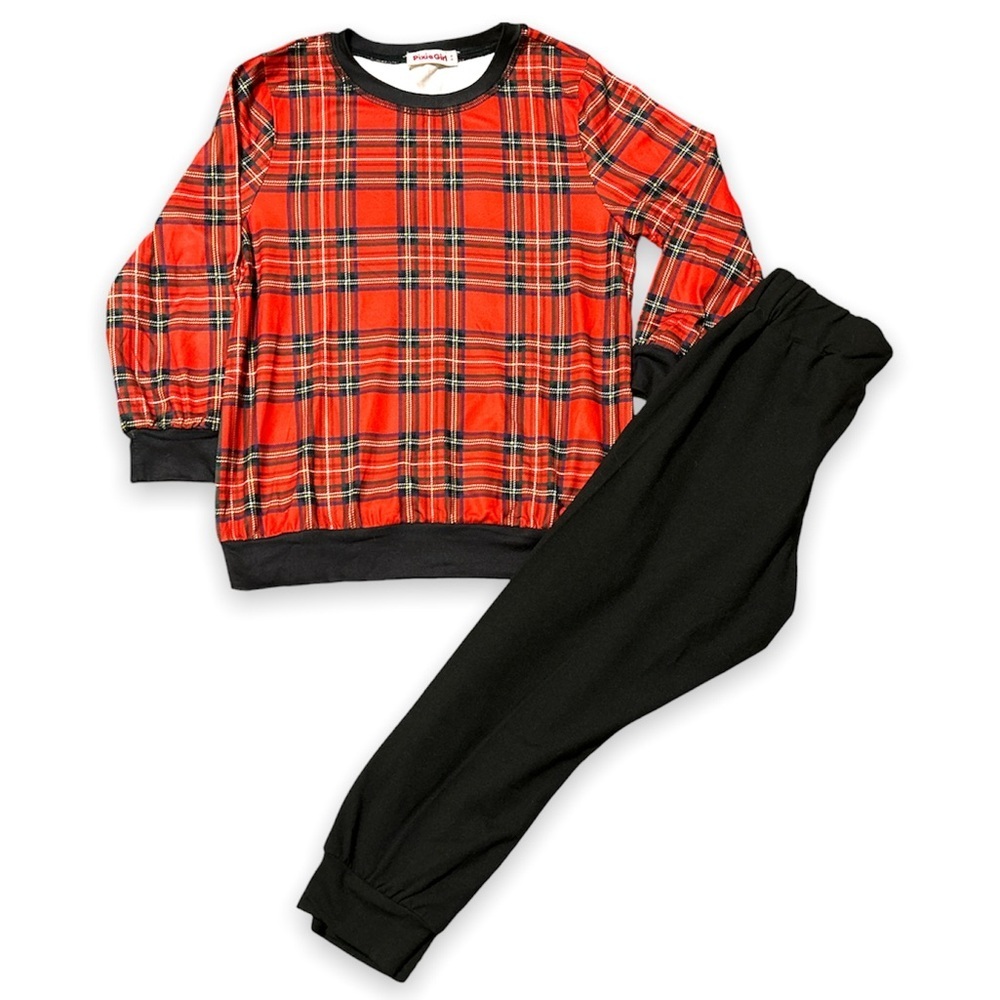 NWT Girls Christmas Plaid Top and Pant set Size 5/6